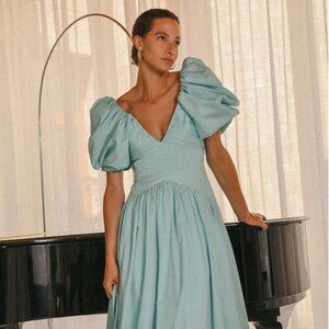 Aje. Gabrielle Plunge Midi Dress Spearmint Blue